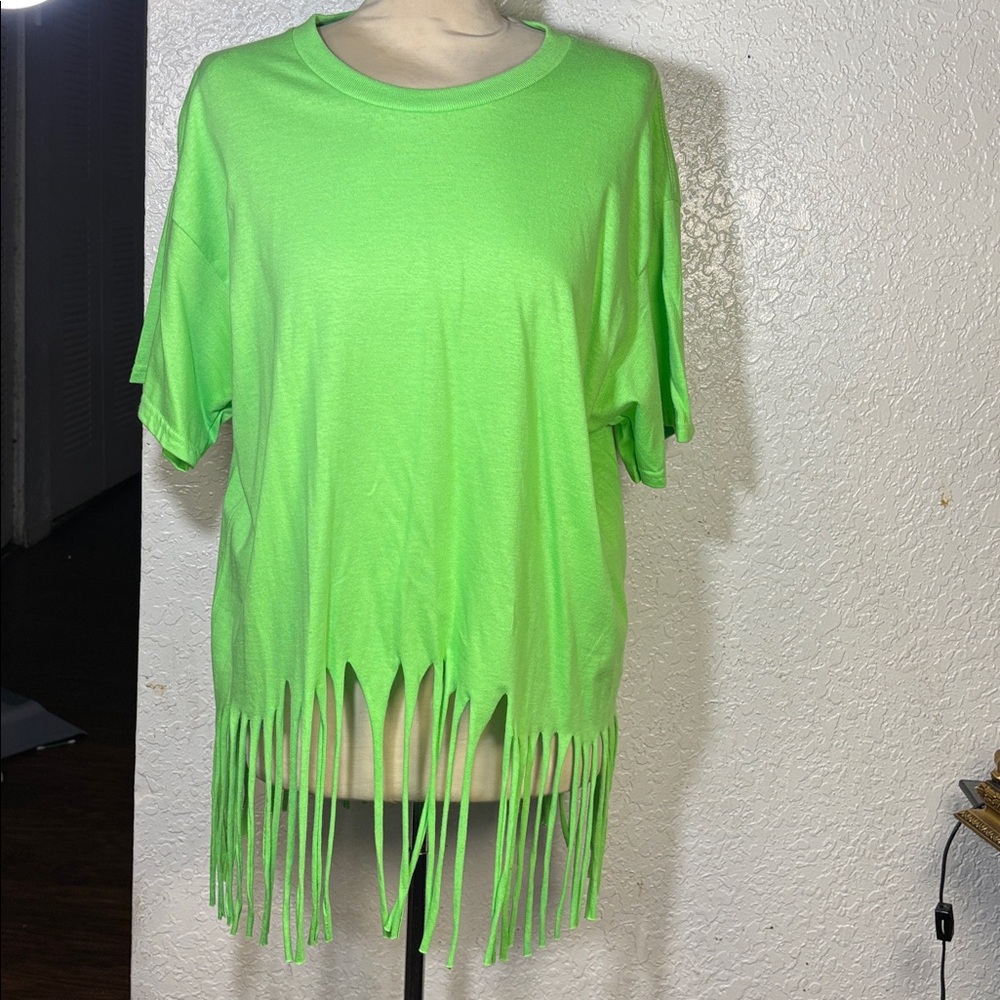 Gildan Neon Green Short Sleeve Fringe Hem Tee